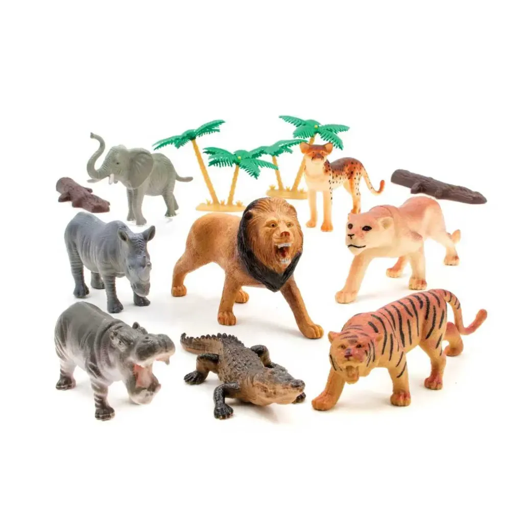 12 pcs wild animals playset in 3L Animal head bucket