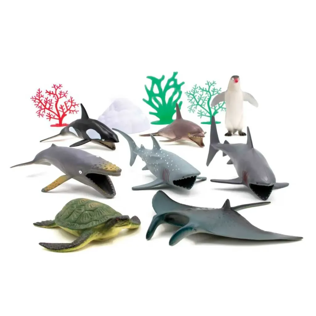 12 pcs ocean animals playset in 3L Animal head bucket