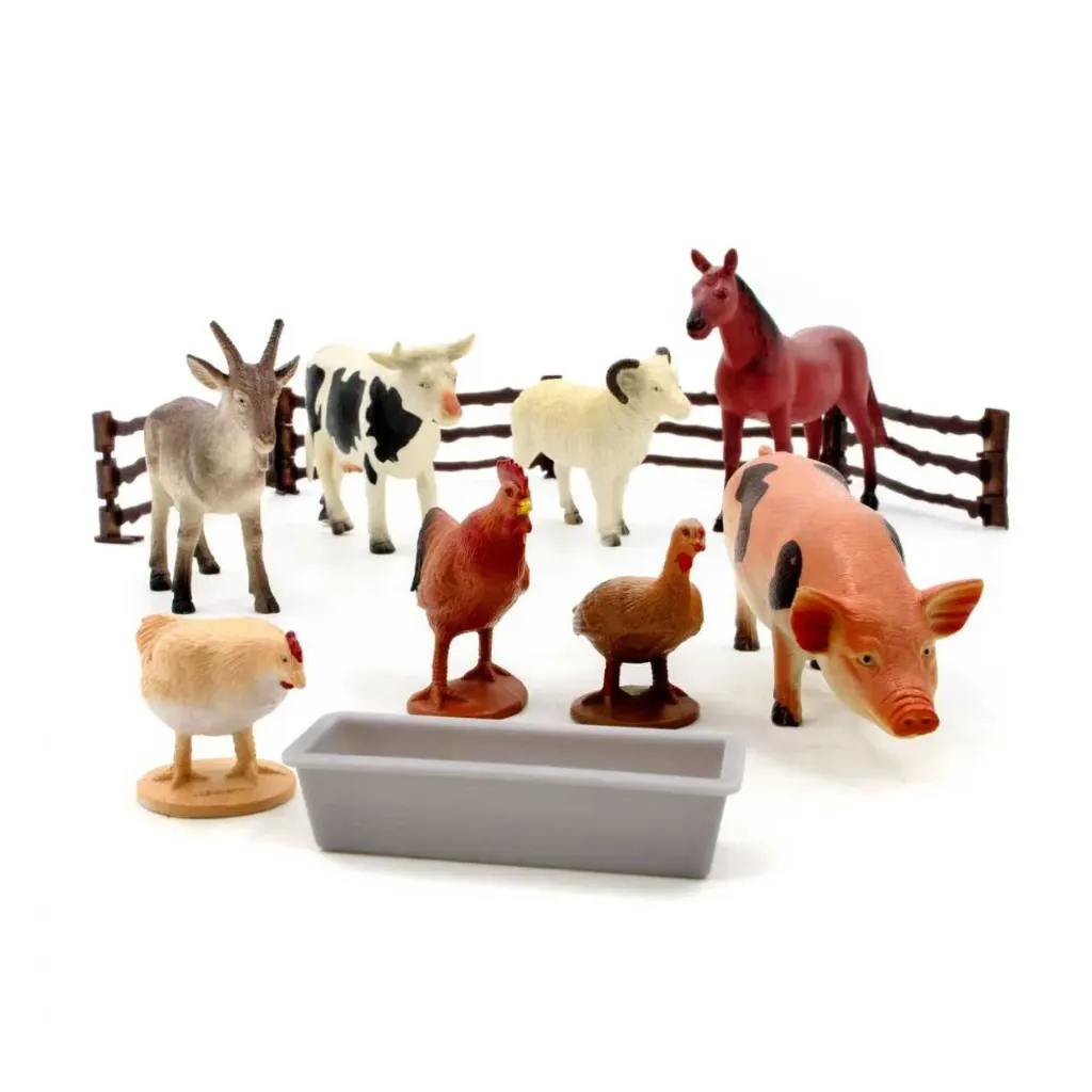 13 pcs farm animals playset in 3L Animal head bucket