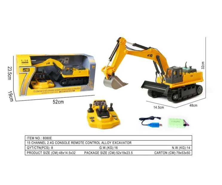 15 channel 2.4G console alloy track excavator (with 6V battery pack+USB charging cable) (remote control engineering vehicle)